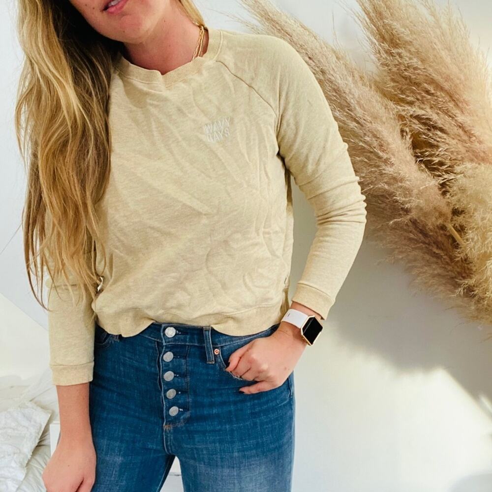 ROXY Mustard Light Yellow Sweatshirt Pullover Sweater Crew Neck M Wavy Days